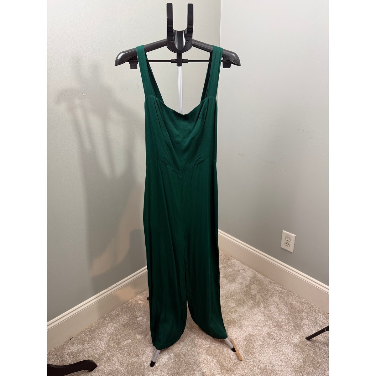 Reformation Emerald Green Smocked Wide Leg Jumpsuit | Size 8 NWT 