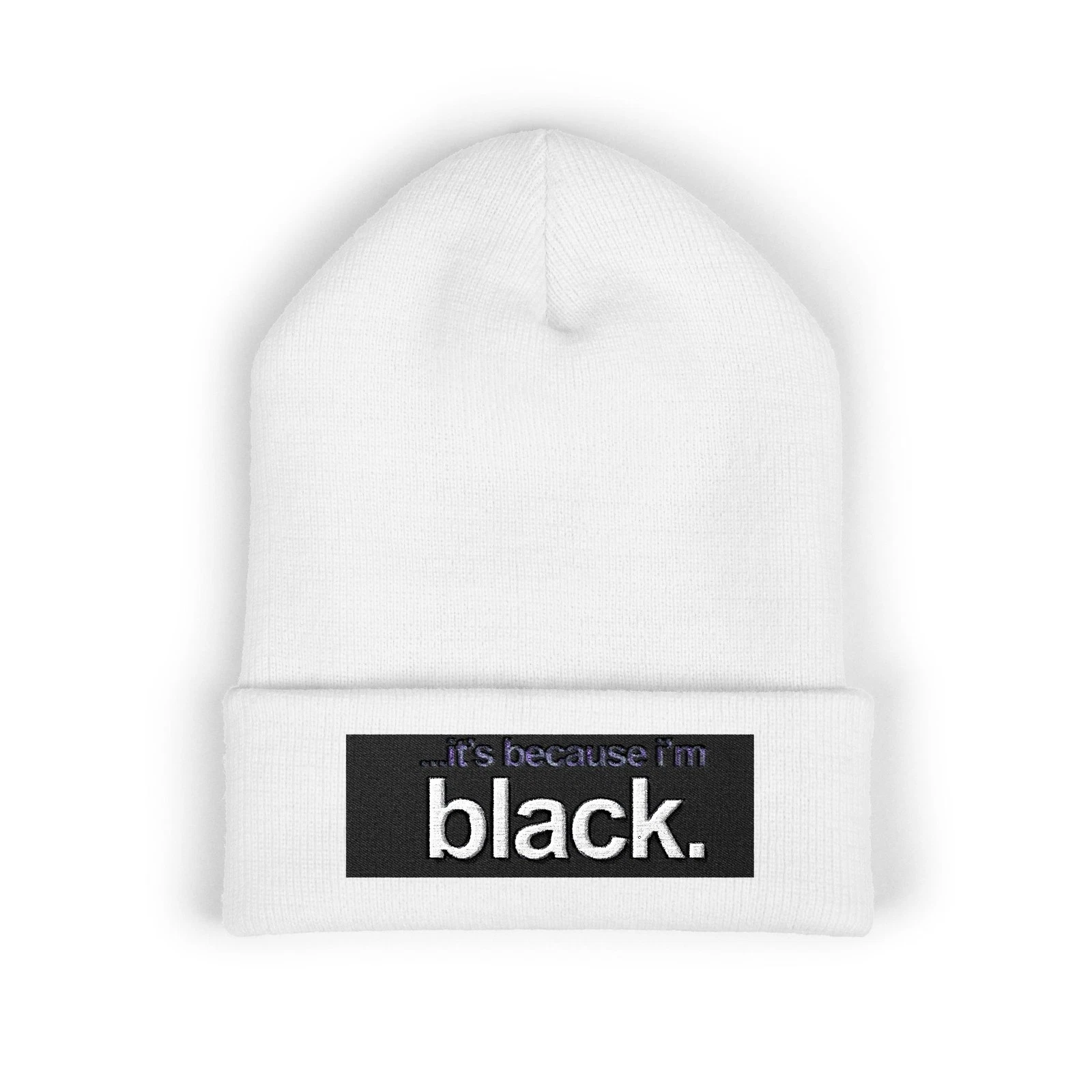black. embroidered cuffed beanie | white knit hat
