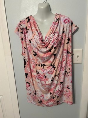 NWT Kasper Tutu Pink Floral Multi Sleeveless Cowl Neck Top      Plus Size 2X