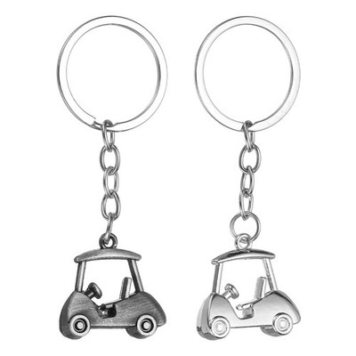 2Pcs Golf Cart Keychain Metal Golf Keychain for Golfer Silver/Pewter