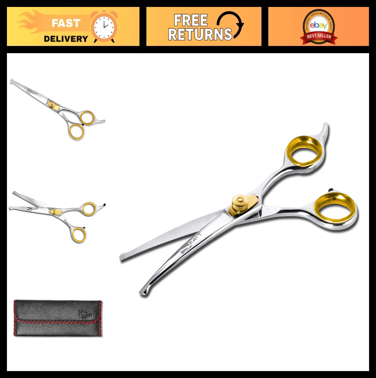 Professional Pet Grooming Scissors 6.5" Curved Shear with Safety Round Tip - Dog