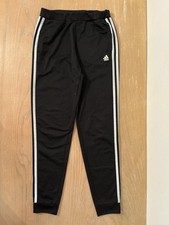 Adidas Track Pants Youth XL 16 Black 3 Stripe Knit Elastic Waist Ankle Joggers