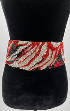 Vintage La Mendola Minuet Art Deco Hand Beaded Red Black Pure Silk Chiffon Belt