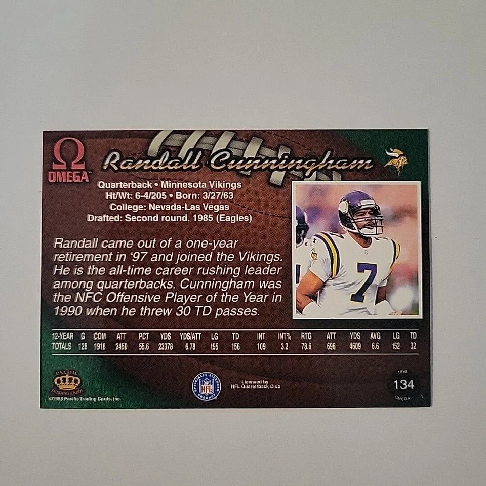 1998 Pacific Omega Randall Cunningham #134. E18 - Image 2 of 2
