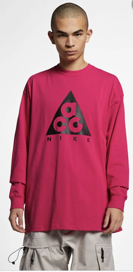 Nike ACG Men s Size M Medium Pink Logo Long Sleeve Top Shirt BQ3457 666