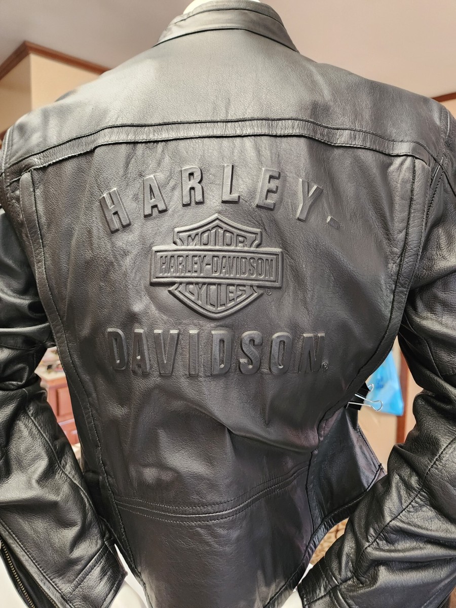 Stunning Harley-Davidson Black Leather Jacket Embossed logo Womens