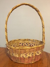 Vtg 50's Pretty Straw Wicker EASTER BASKET w/ Purple  Pink Braiding
