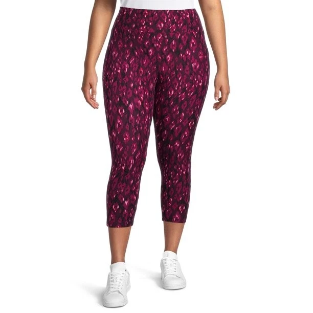 Terra & Sky Women's Plus Sueded Capri Leggings 2X (20-22W) Purple Animal  Print