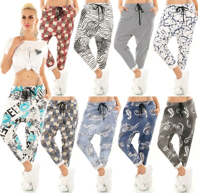 Italy Freizeit Hose Haremshose JogPants Baggy Boyfriend Harem Blumen Comic 36-40