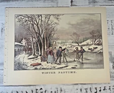 Currier and Ives Print 1952 Winter Pastime Children Ice Skating 16x11 Reprint