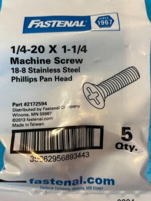 1/4-20 X 1-1/4 Machine Screw GRD 18-8 Stainless Stl 5 Qty Phillips Pan Head C35d