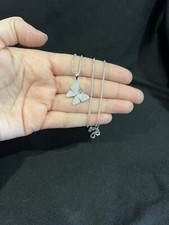 925 Sterling Silver Women's Girls CZ Butterfly Pendant  Box Chain 18 20 22 24