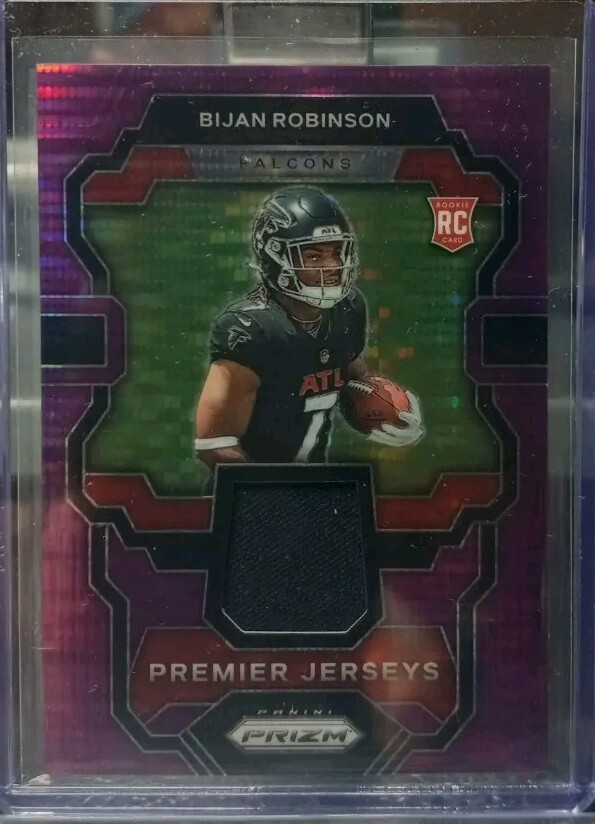 💥2023 Prizm Bijan Robinson Rookie Purple Pulsar Patch Premier Jersey RC FALCONS