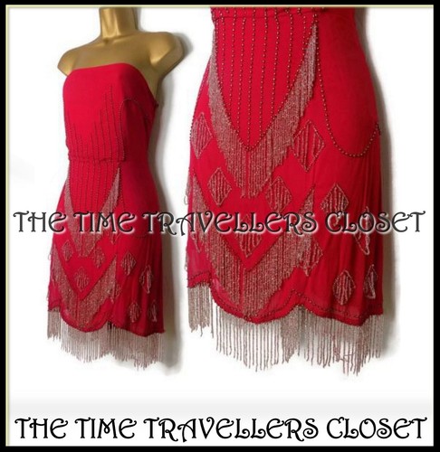 BNWT KATE MOSS TOPSHOP EMBELLISHED 20s FLAPPER RED BANDEAU MINI DRESS UK 10 38 - Picture 8 of 8