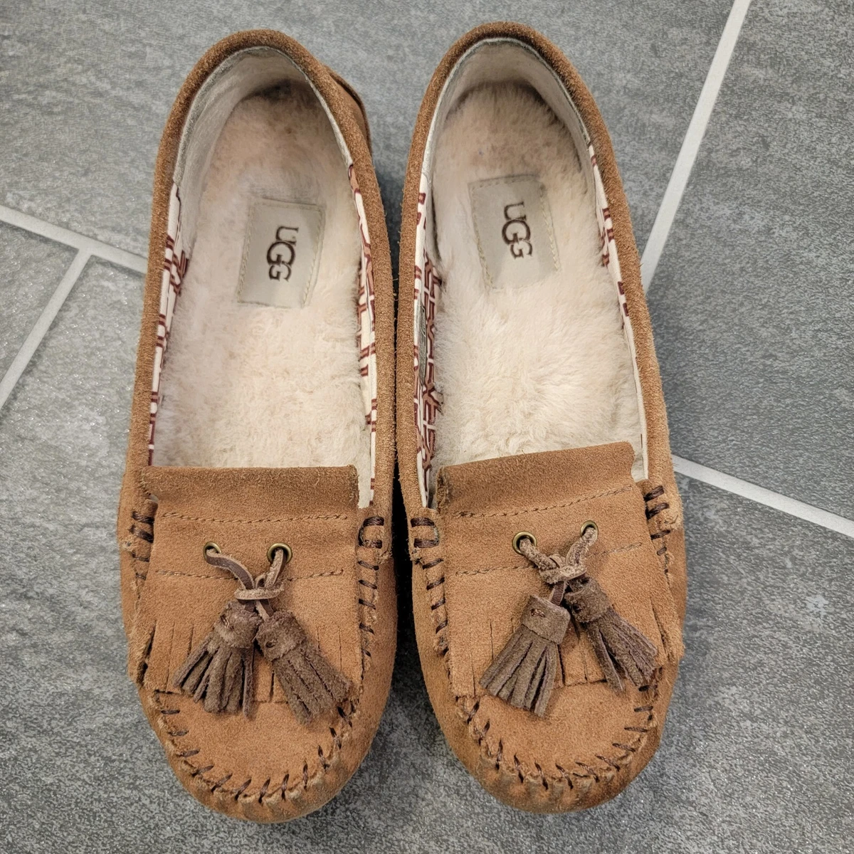 UGG Womens Lizzy Chestnut Brown Suede Wool Lined Moccasin Slipper