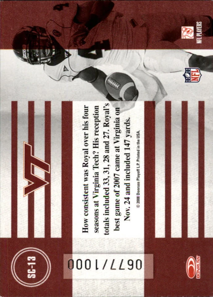 2008 Donruss Classics School Colors #13 Eddie Royal /1000 - NM-MT - Image 2 of 2