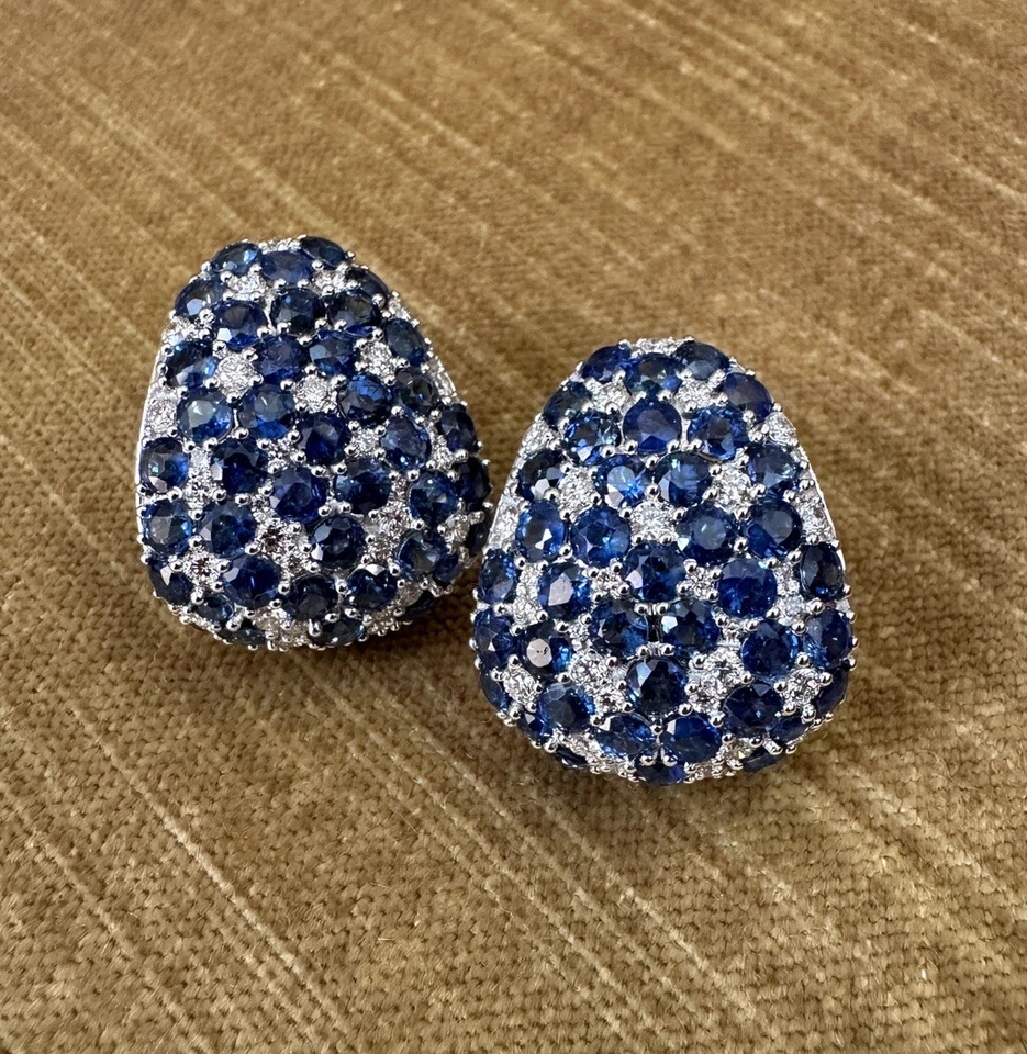 Большие серьги-кольца с сапфиром и бриллиантами белое золото 18 карат - HM2551ZB