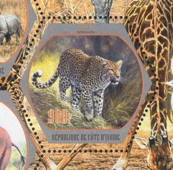 Fauna africana rinoceronte pantera jirafa elefante Sov. Hoja de 4 estampillas MNH Foto 3 de 4