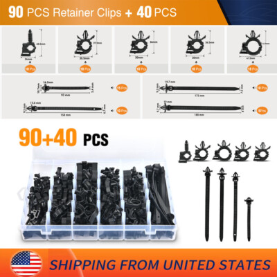 130X Car Wire Loom Routing Clip Push Mount Cable Tie Assortment Universal Fit