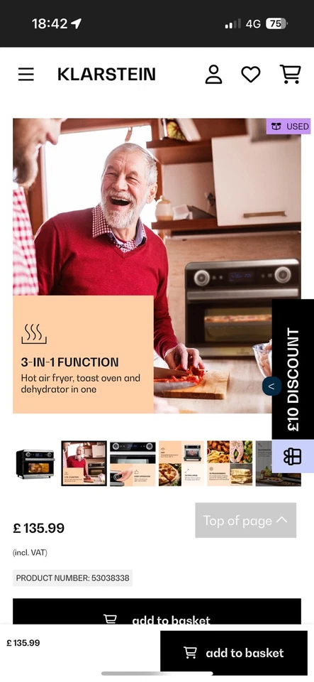 Freidora de aire caliente Klaristein AeroVital Jumbo 3 en 1 Foto 3 de 4