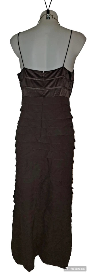 Maxi Vestido Sin Mangas De Colección Chetta B Talla 10 Para Mujer Marrón Seda Con Niveles Grunge Capricho Foto 2 de 4