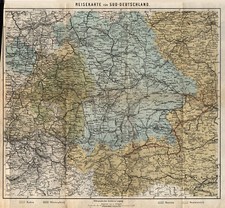 Germania Meridionale Originale Litografia Cartina Geografica Bibl. Inst. 1875