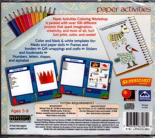 Paper Activities: Coloring Workshop (Ages 5-8) (CD, 2008) for Win/Mac -NEW in JC - Image 2 of 2
