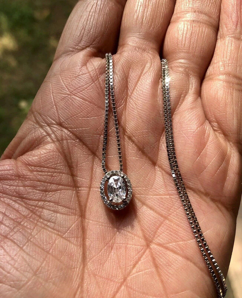 Collana con ciondolo ovale CZ in argento sterling 925, placcatura in oro... - Immagine 2 di 4