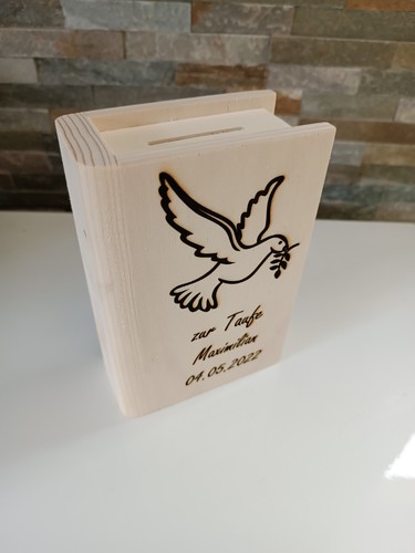 Personalisierte Spardose Holz in Buchform mit Wunschmotiv Name Datum Tiermotiv - Bild 9 von 9