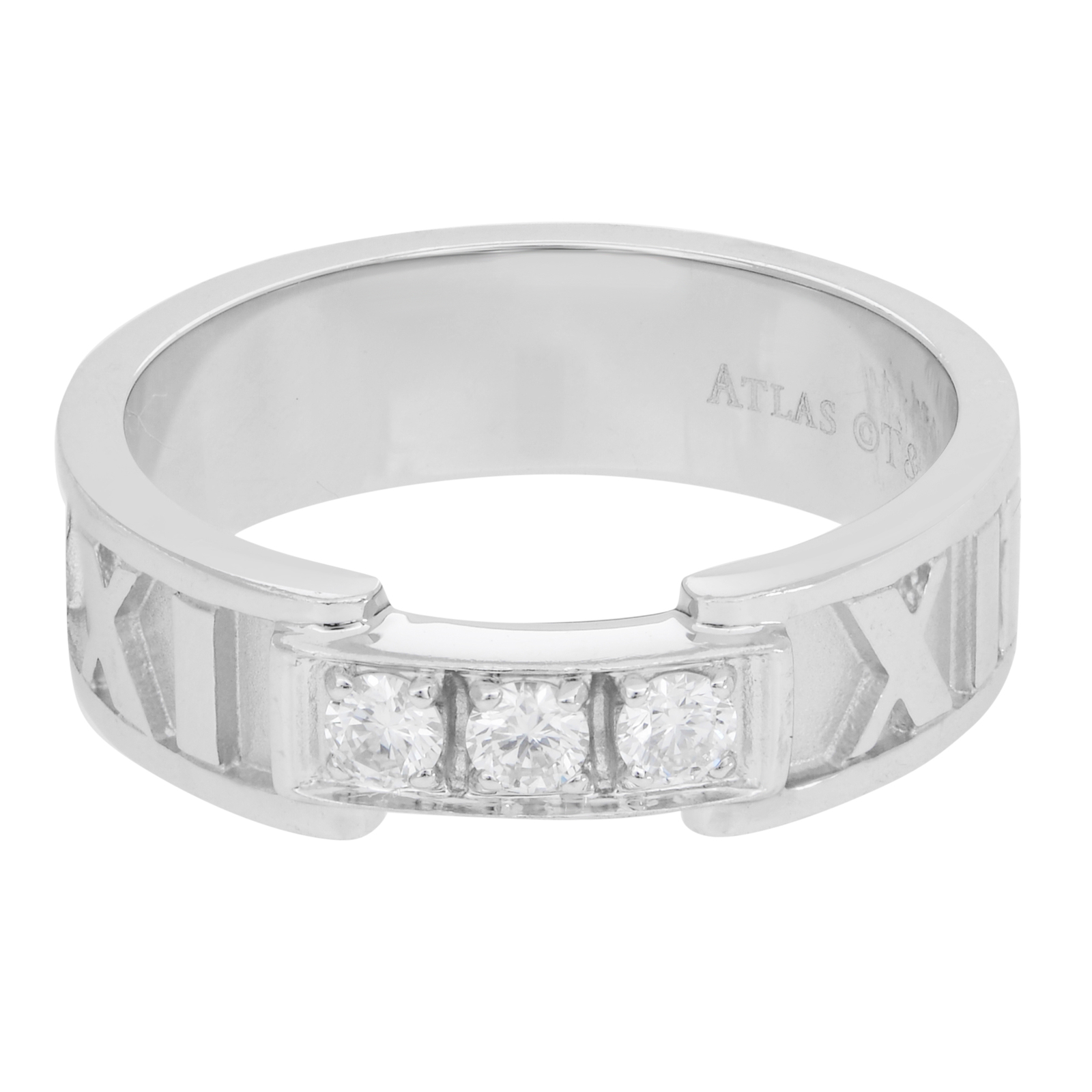 Tiffany & Co. Atlas 3 Diamond Ring 18K White Gold 0.15cttw Size 5
