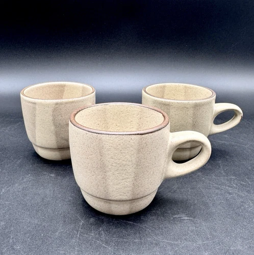 VTG Heath Ceramics RIM Birch Stacking 2 7/8" Tea Coffee Cups Mugs SET/3 CA, USA
