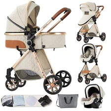 Super 3 in 1 Baby Stroller w/ Hand-held baskets and Gifts for 0-36 months White