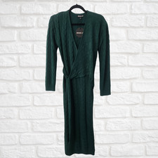 Rehab Lab Women Cable Knit Sweater Dress V Neck Long Sleeve Belted Midi Dress