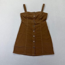 Hollister Corduroy Mini Dress Womens L Brown Pinafore Button Front Retro Boho L