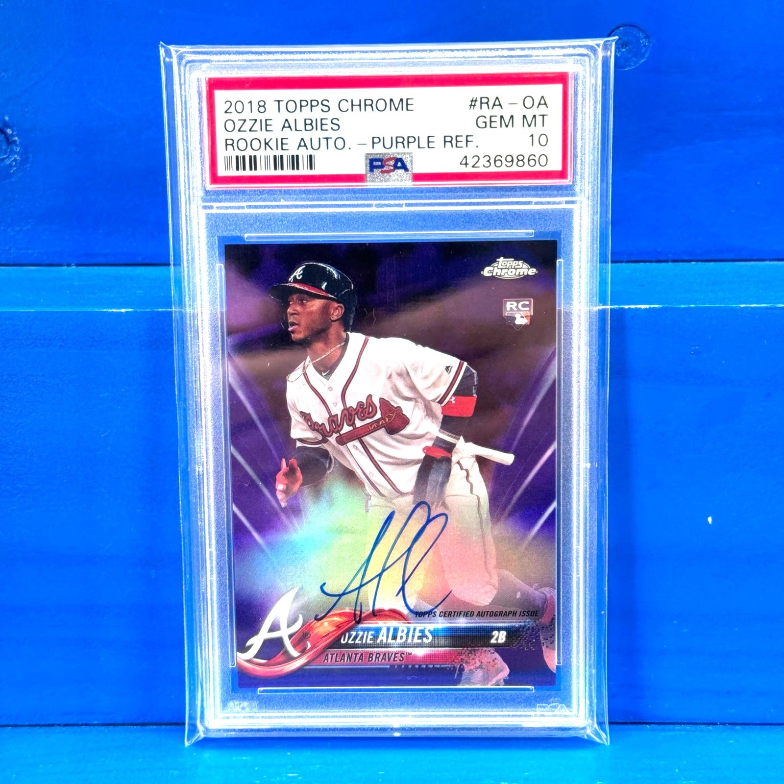 OZZIE ALBIES 2018 Topps Chrome RA-OA Purple Refractor Rookie Card RC PSA 10 Auto