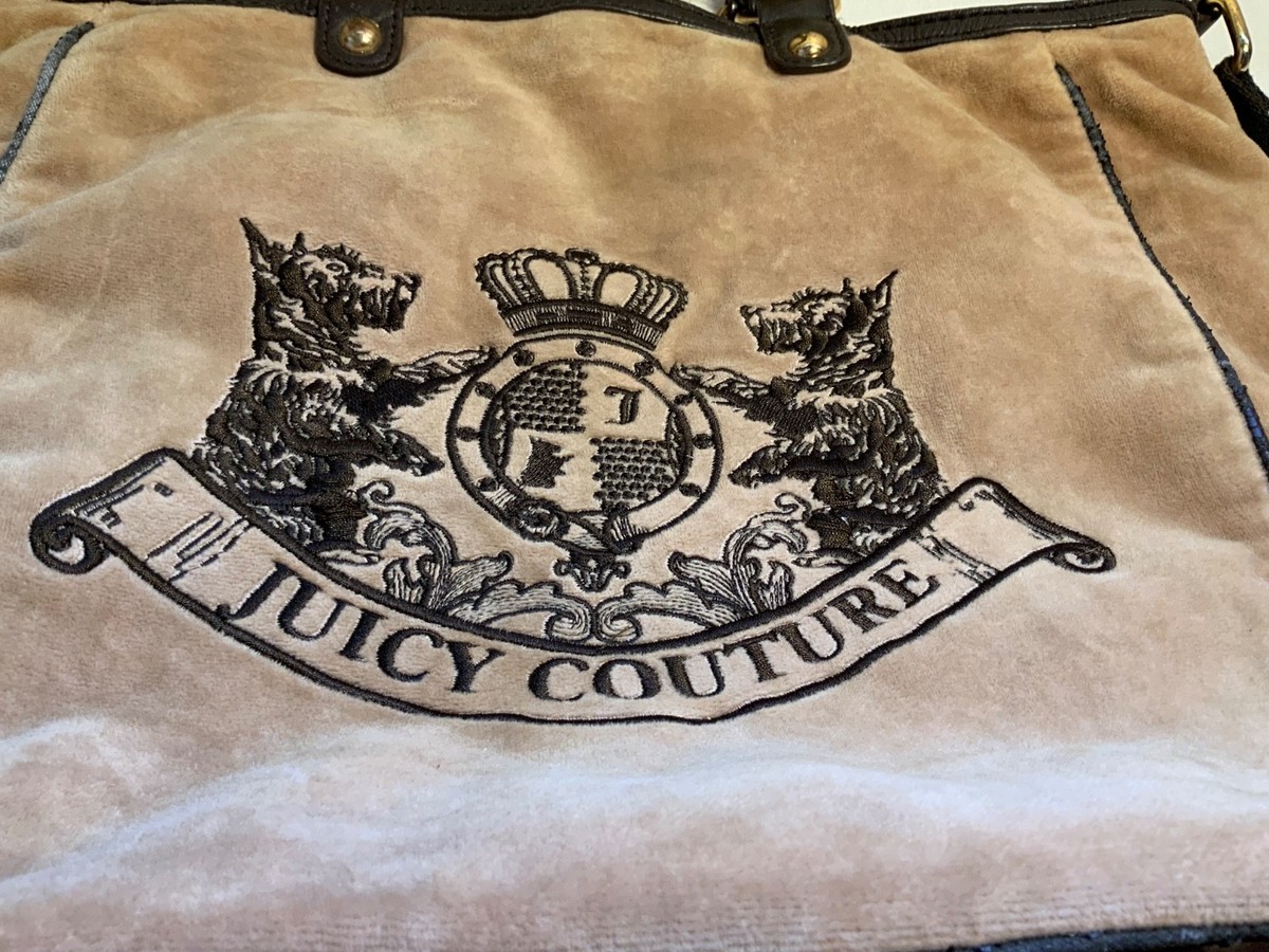 vintage y2k juicy couture Daydreamer Brown Velour Tote Scotty Crest Bag purse View 2