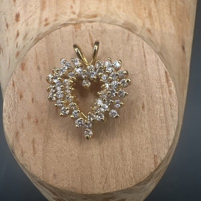 Vintage HAN Sterling Silver Gold Wash CZ Heart Pendant Italy  1  X 7/8 