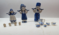 LOT OF 12 Dutch Girls Boy Cup Teapot Figurine Vintage Blue White Japan