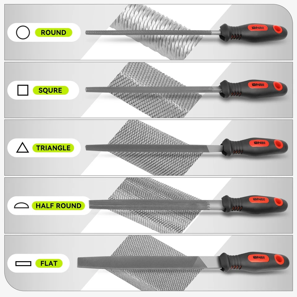 Juego de limas bastardas con mango de goma de acero forjado fresado tratado térmicamente para metal Foto 3 de 4