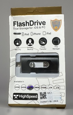 128GB USB FLASH DRIVE 3.0 Dual Storage for iOS | Black | New