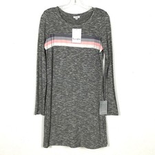 Love, Fire Long Sleeve Striped Sweater Dress Heather Gray Medium