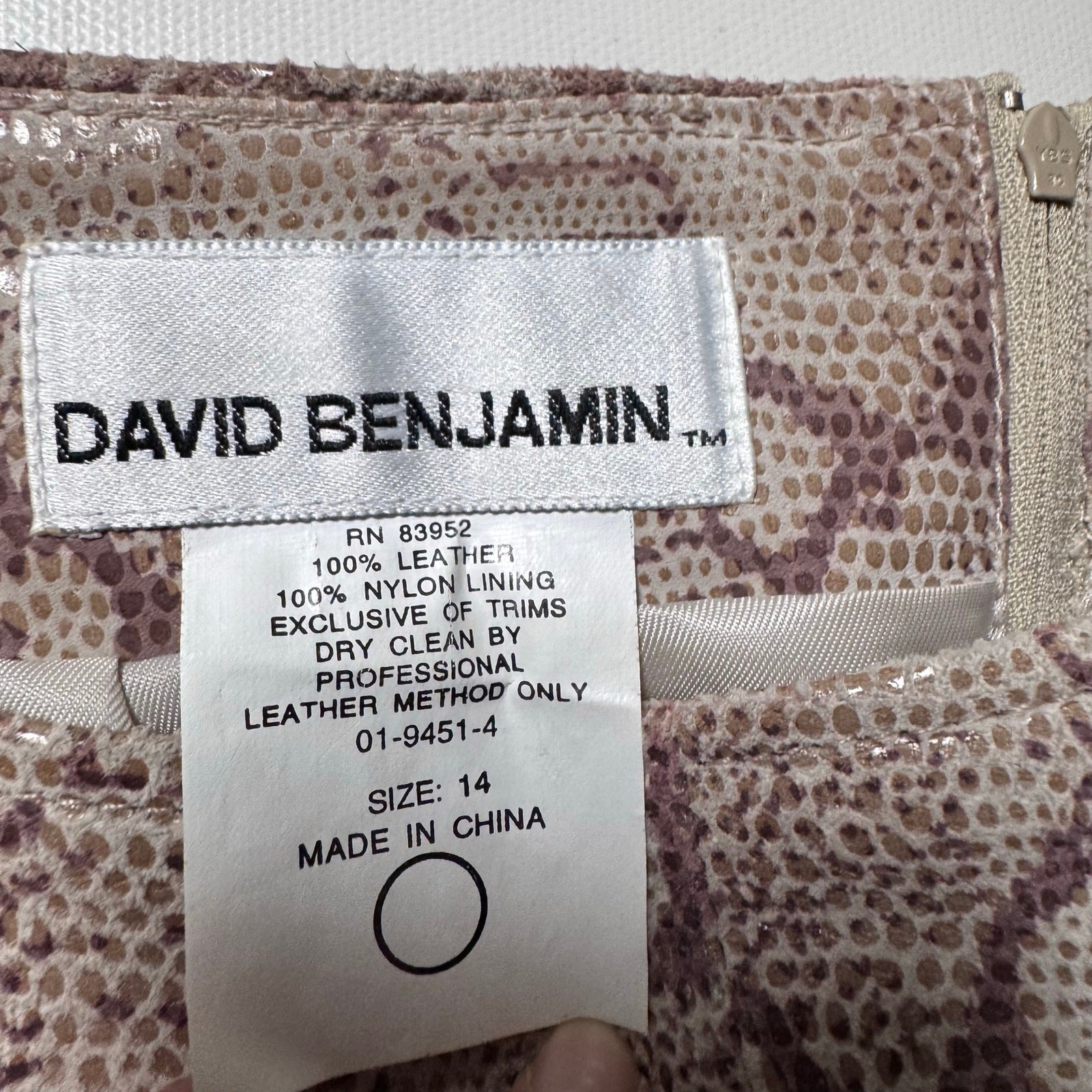 Vintage David Benjamin Snakeskin Python Print Lea… - image 5