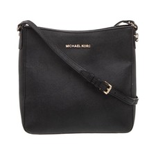 Borsa a tracolla grande Michael Kors Jet Set pelle saffiano nera messenger zip