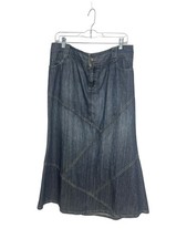 Vintage Denim Skirt Womens 14 Blue Jean Maxi Mermaid 90s Y2K Patchwork Western