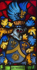 Antique Heraldic Stained Glass Panel De Herve Castle Crest Anne Boleyn House