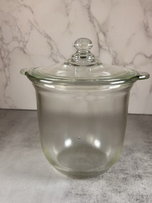 Vintage H. C. Fry Glass Ovenware Opalescent Green Bean Pot with Lid
