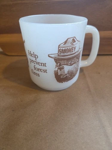 SMOKEY THE BEAR VINTAGE PROMO MILK GLASS COFFEE MUG