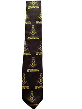 Black Masonic Master Mason Square Compass Necktie Fraternity Freemason Tie NEW