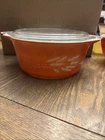 Vintage Pyrex Autumn Harvest Wheat Mixing Bowl 475B 2.5 Quart With Glass Lid!