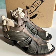 Freebird by Steven FB Arrow Black Leather Strappy Sandals Size 7